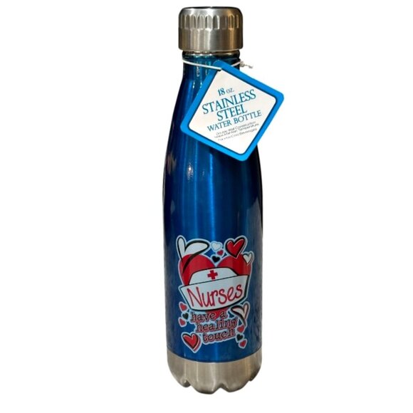 NEW Stainless Steel Water Bottle 18 oz Nurses Healing Touch Blue Double Wall - Picture 1 of 9